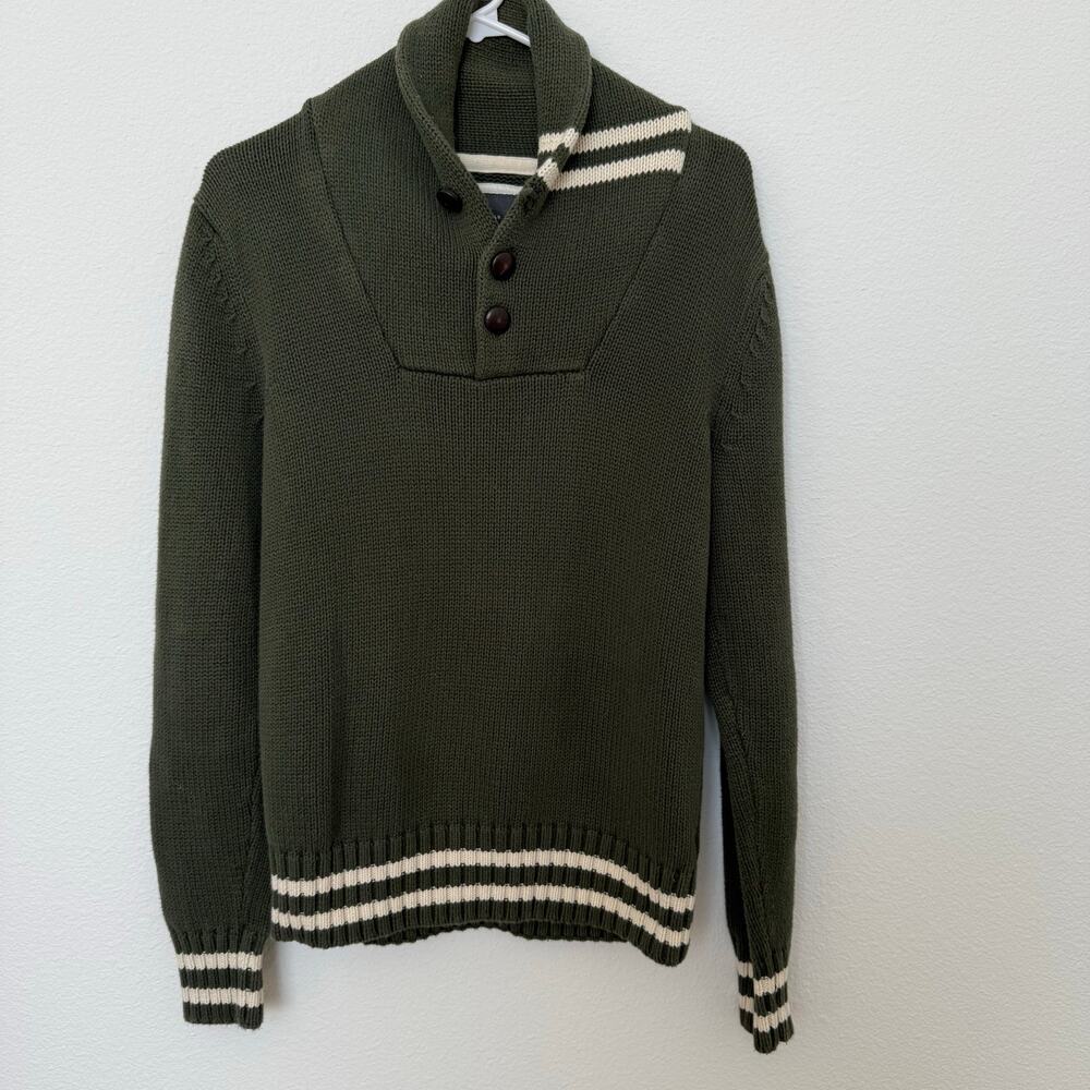 H&M L.O.G.G‎ Men's Green White Shawl Collar Cotton Sweater Small